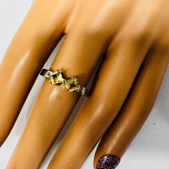 Vintage Ring 925 Sterling Silver 2 Yellow Citrine Gemstones Stacking Band sz 8 - Picture 2 of 12